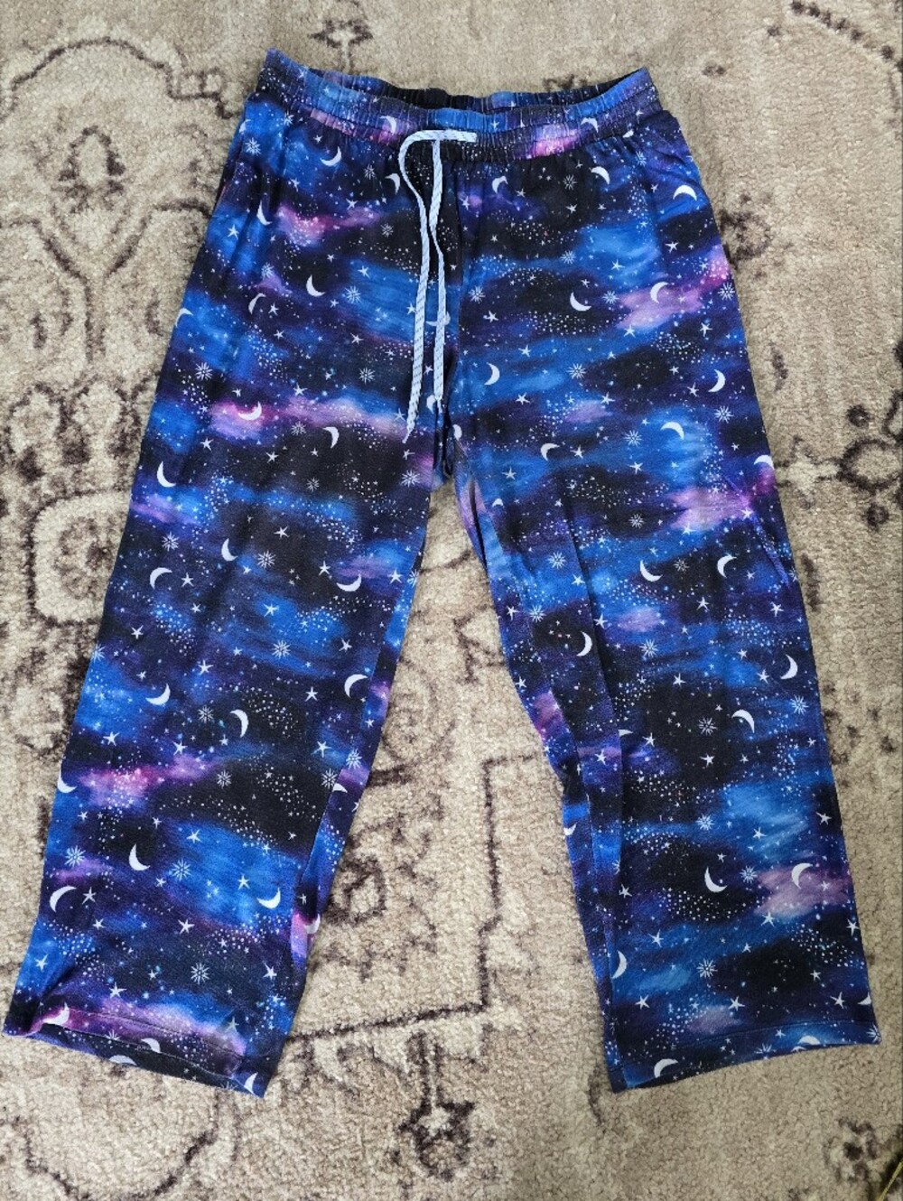 Womens Galaxy-Print Blue Pajama Pants